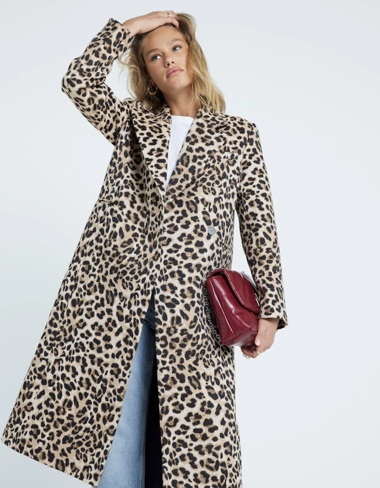 Leopard Print Jacquard Coat - Light Brown