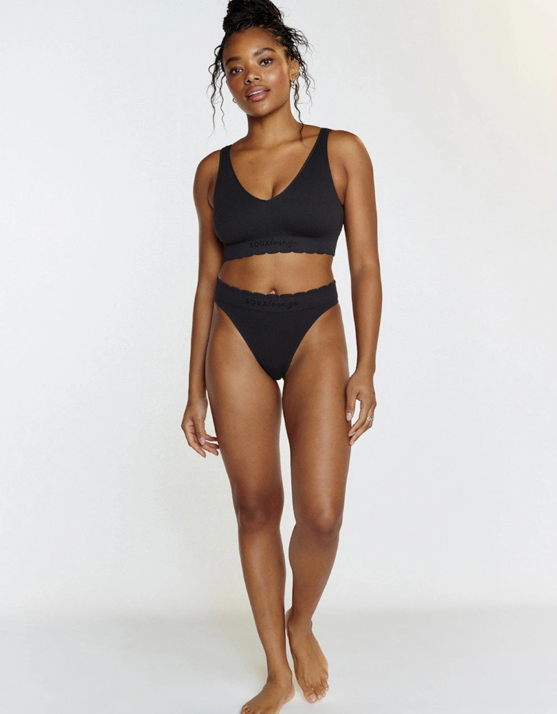 Scallop Ribbed Bralette - Black