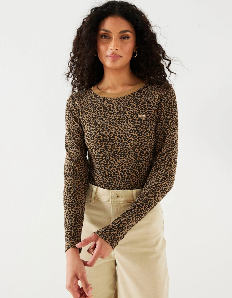 Essential Long Sleeve T-shirt - Annessa Cheetah Ermine - Brown