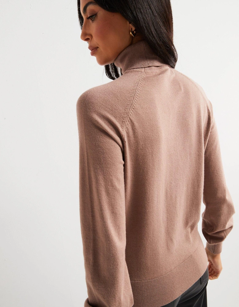 Roll Neck Relaxed Jumper - Brown