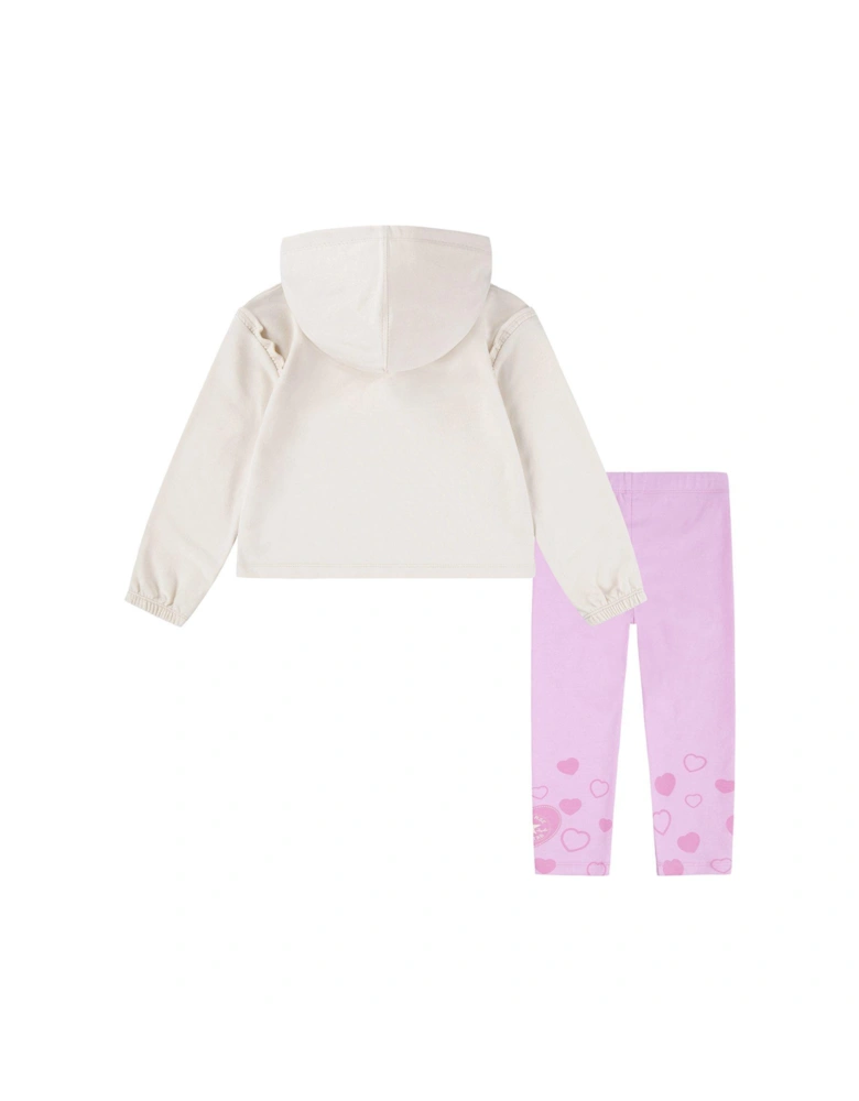 Younger Girls Hoodie and Heart Leggings Set - Pink