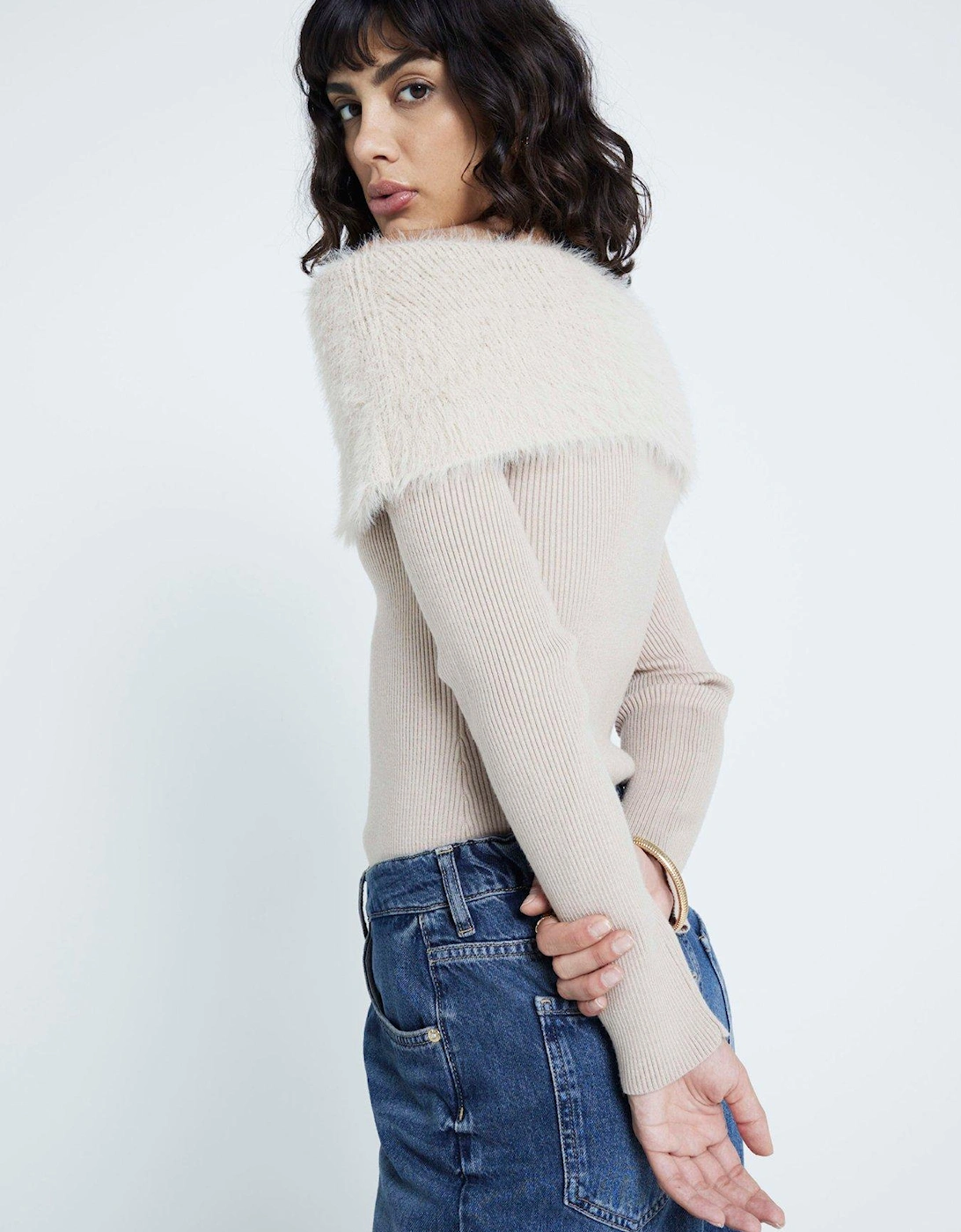 Bardot Fluffy Jumper - Beige