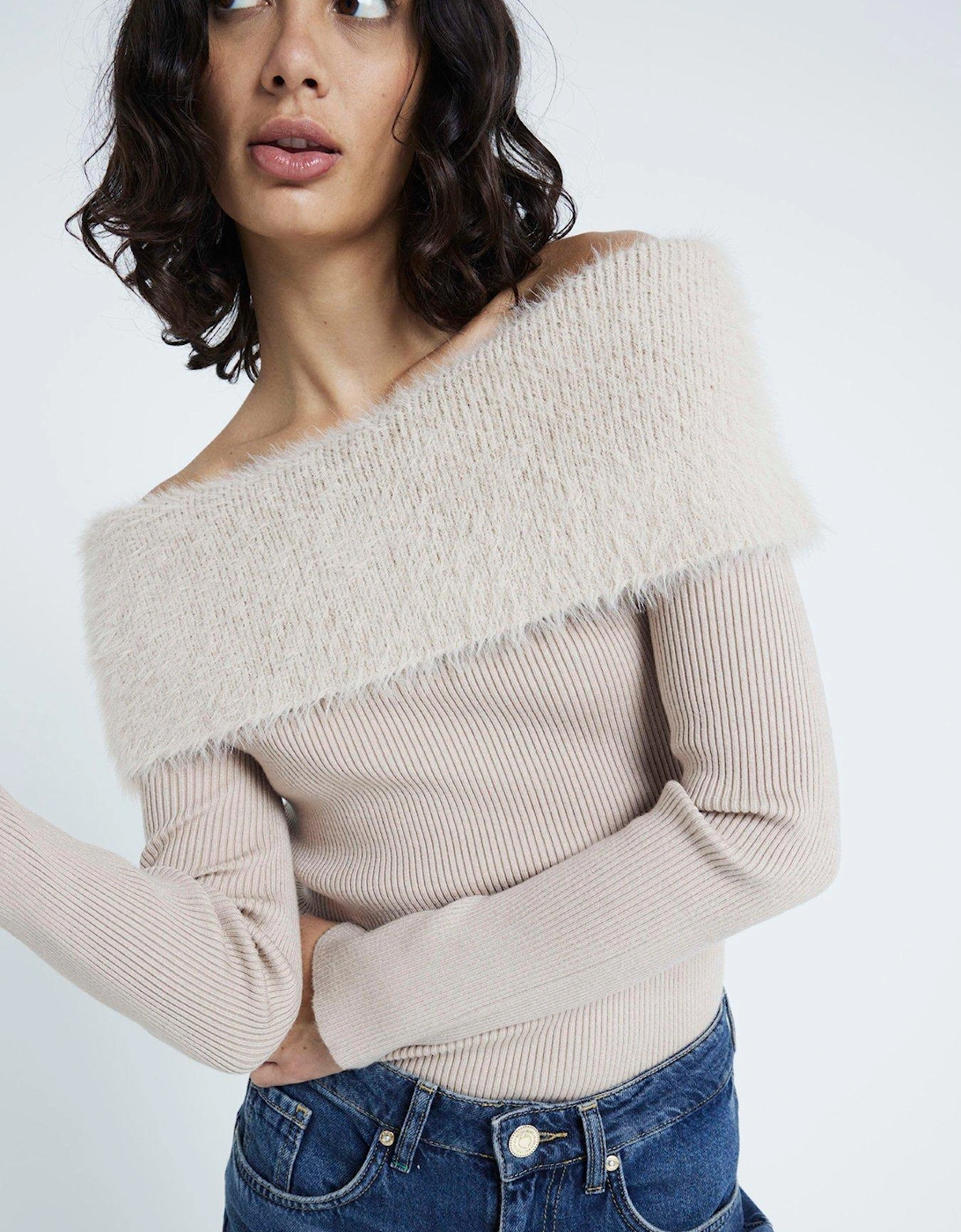 Bardot Fluffy Jumper - Beige