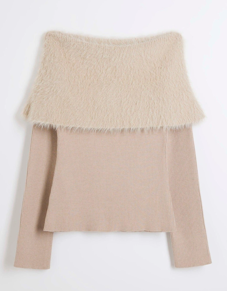 Bardot Fluffy Jumper - Beige