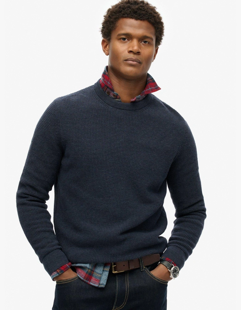 Textured Crew Knitted Jumper - Blue