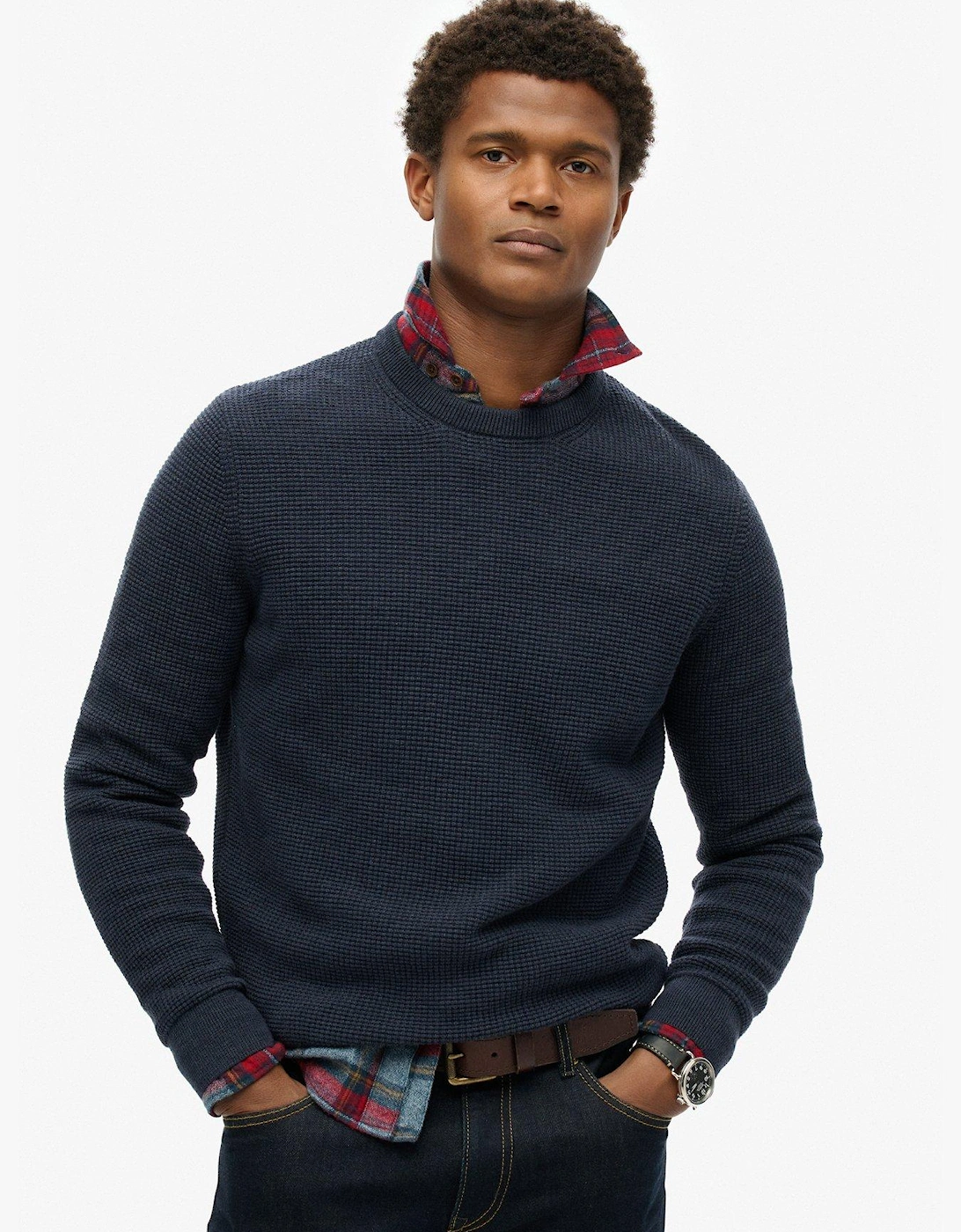 Textured Crew Knitted Jumper - Blue, 7 of 6