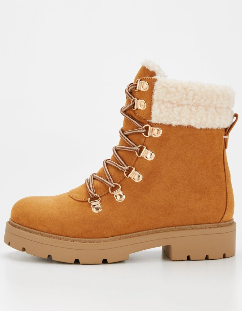 Extra Wide Fit Tan Ankle Hiker Boot - Brown