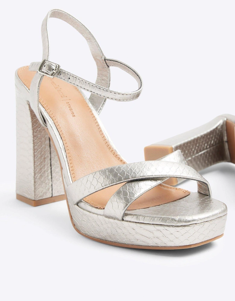 Cross Vamp Platform Sandals - Silver