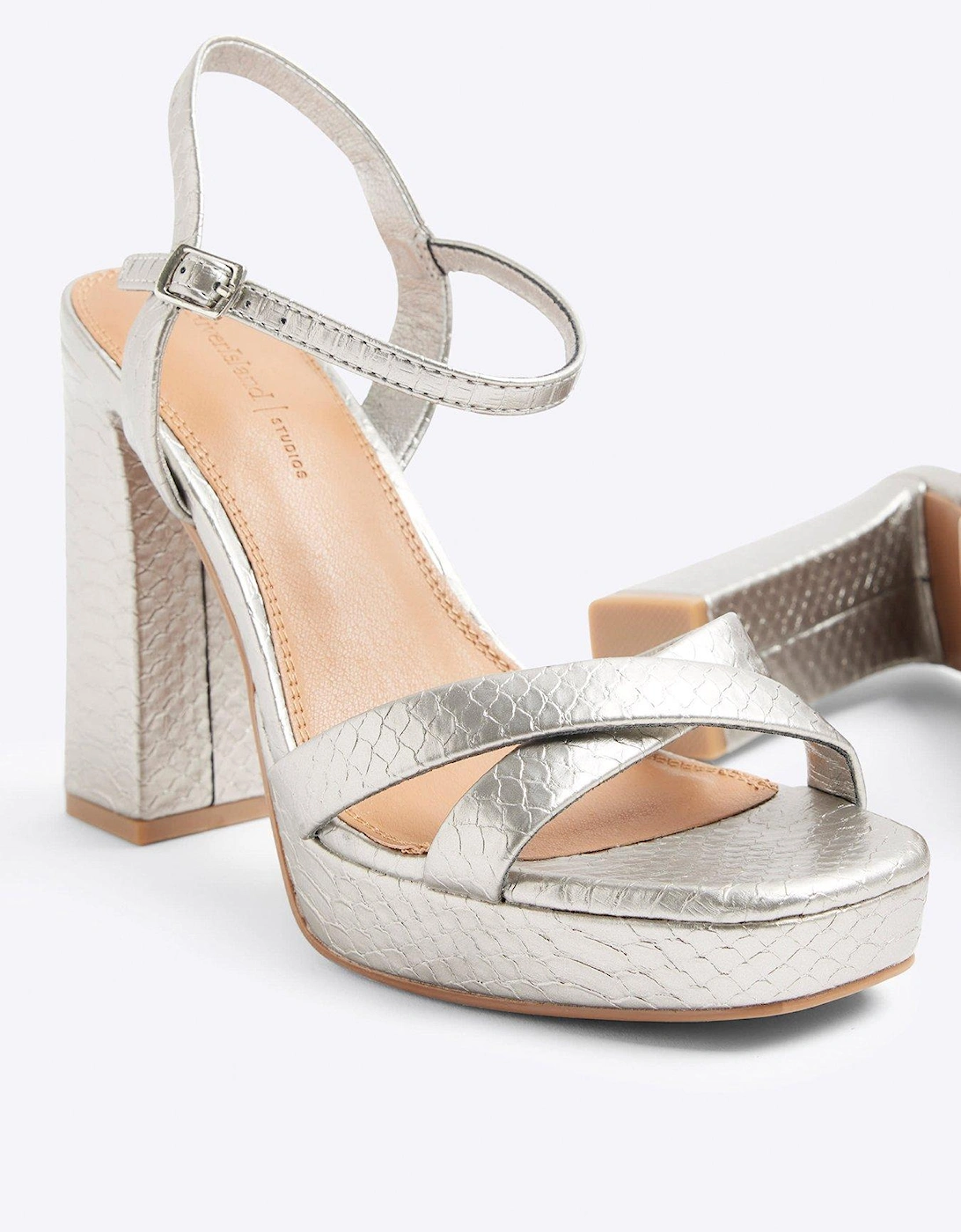 Cross Vamp Platform Sandals - Silver