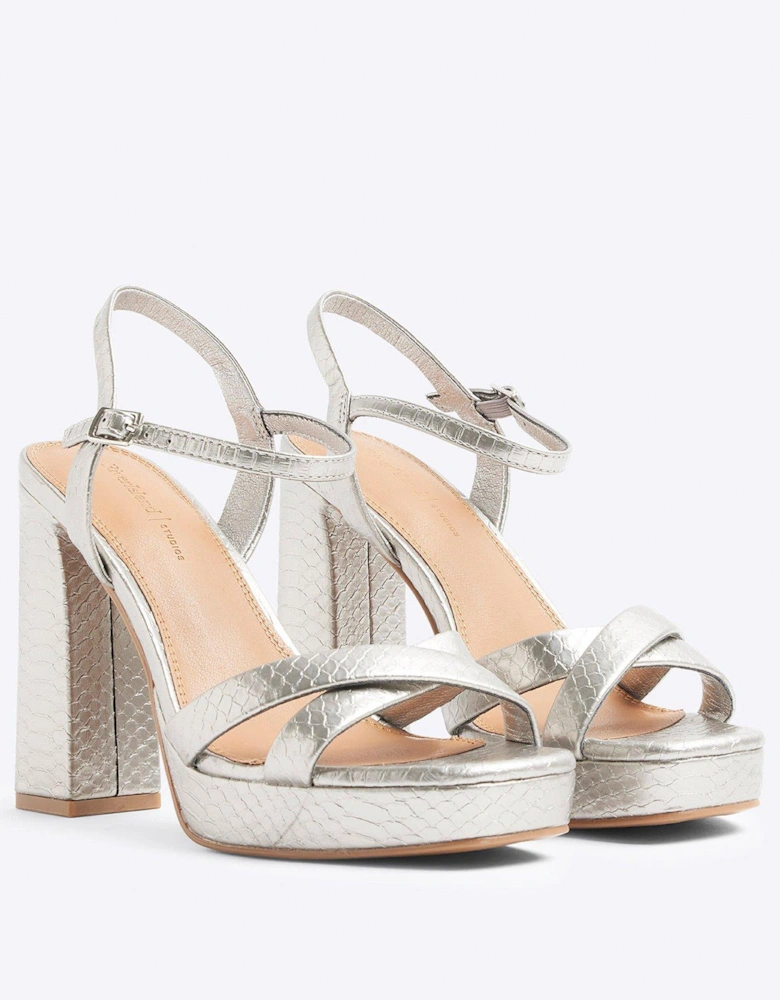 Cross Vamp Platform Sandals - Silver