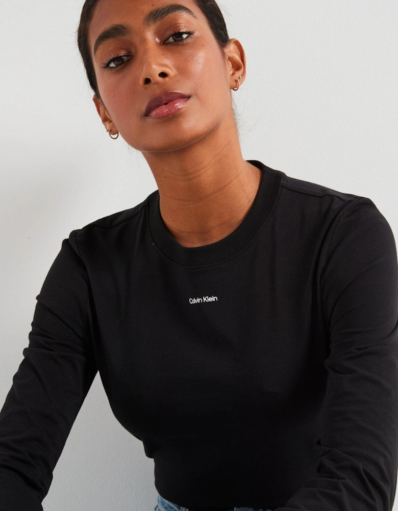 Micro Logo Long Sleeve Top - Black