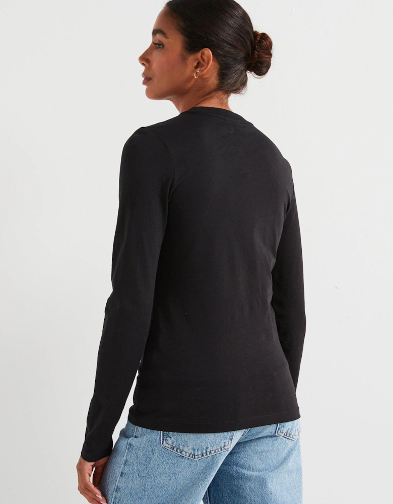 Micro Logo Long Sleeve Top - Black