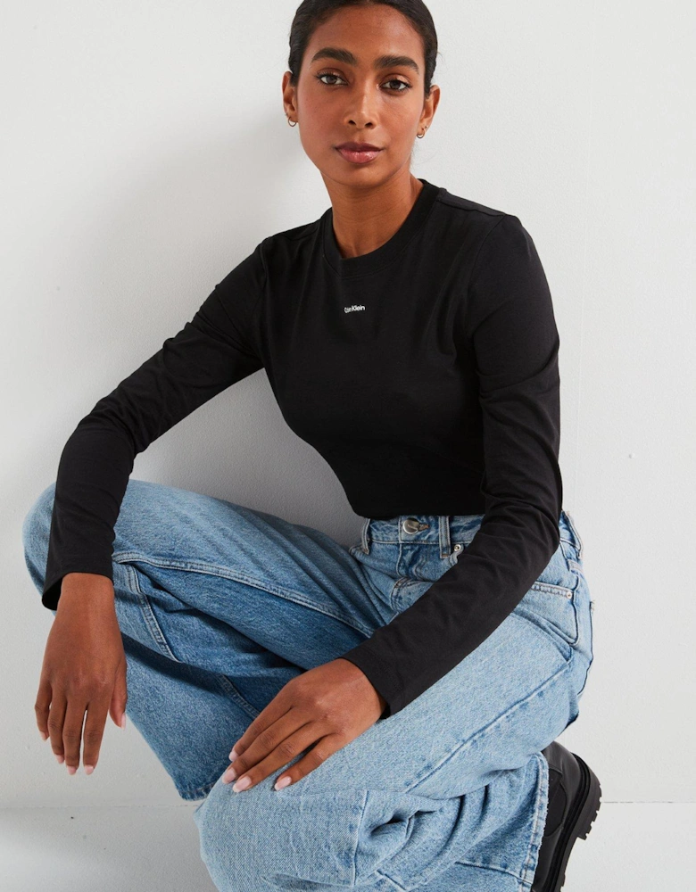 Micro Logo Long Sleeve Top - Black