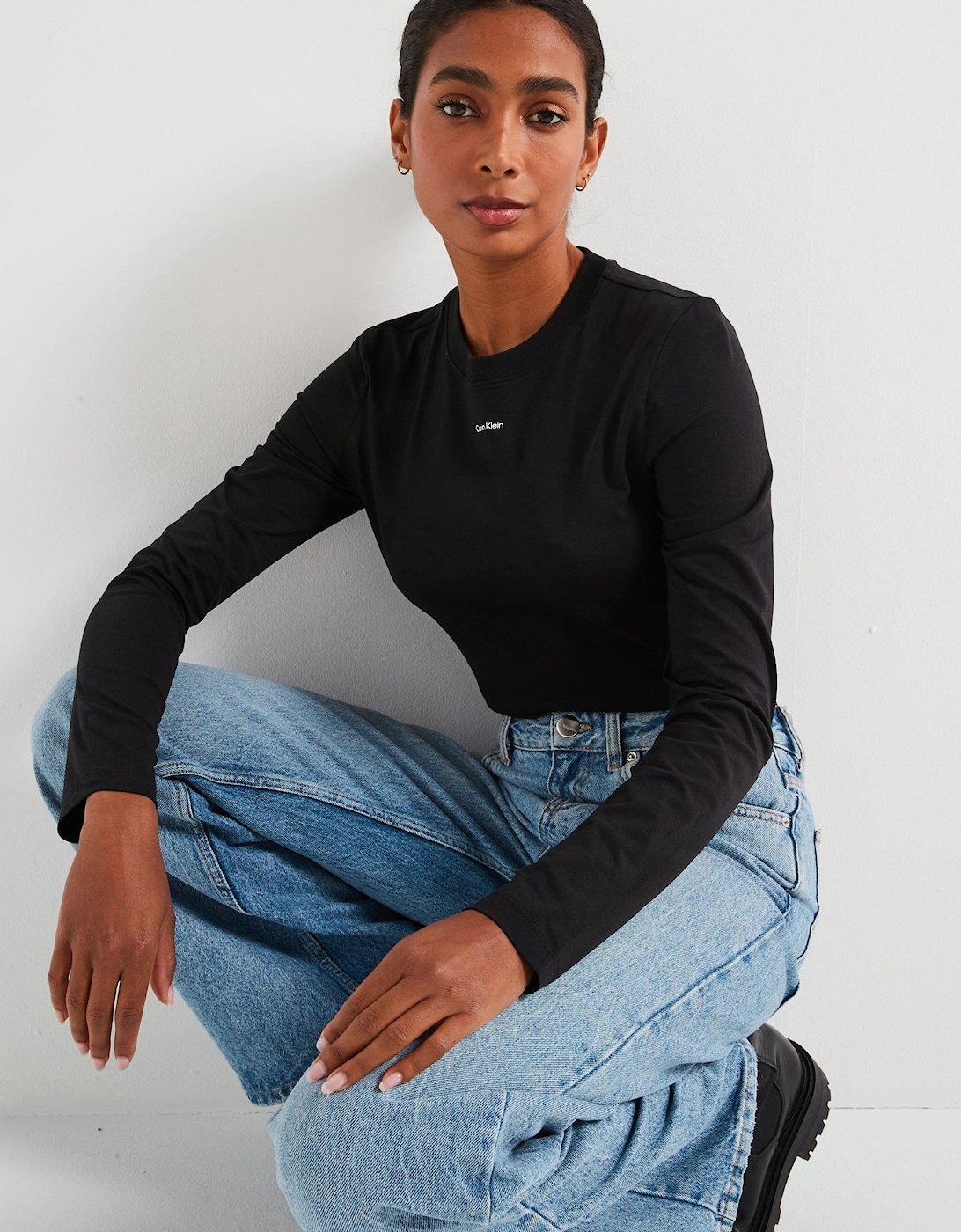 Micro Logo Long Sleeve Top - Black