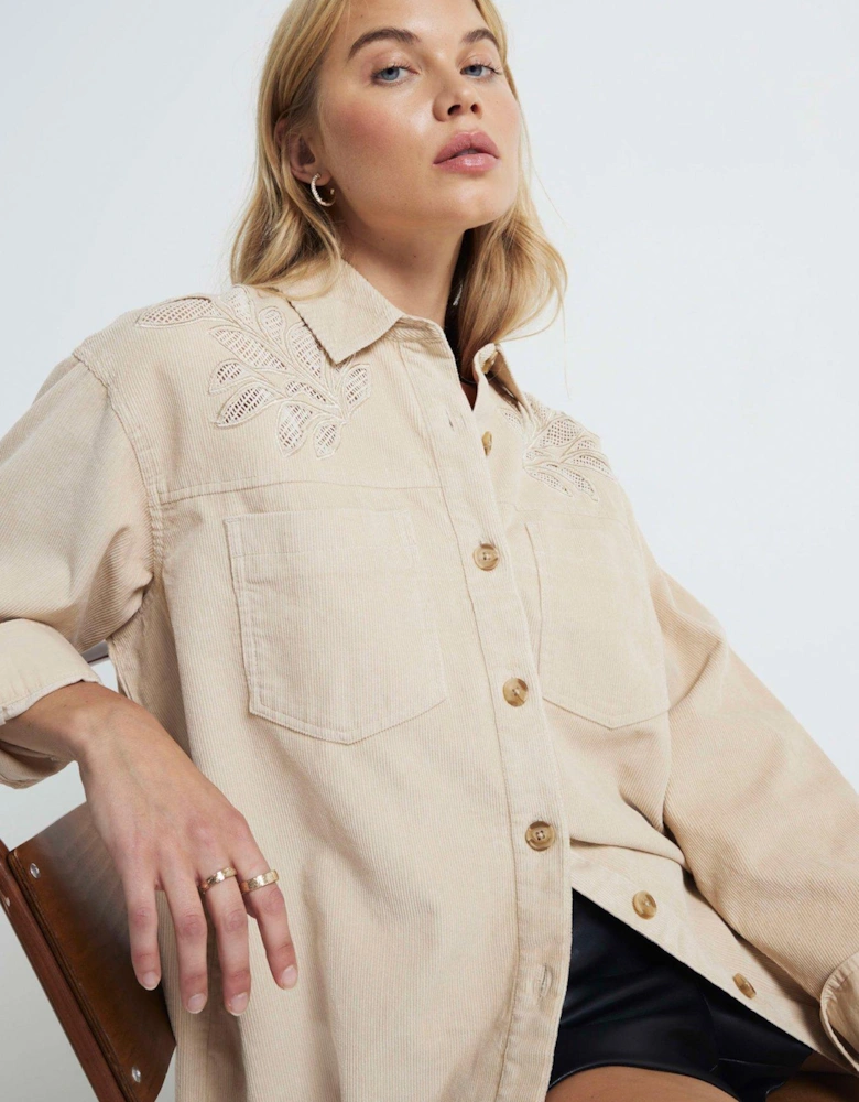 Cutwork Cord Shirt - Beige