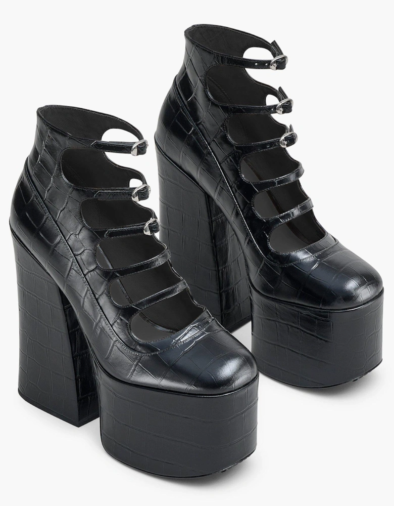 Kiki Croc-Embossed Platform Boots - Black