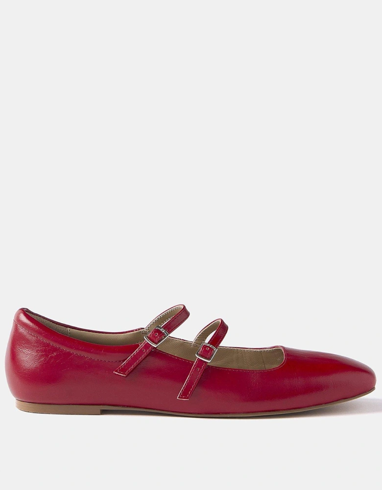 Mj Red Leather Ballet Pumps