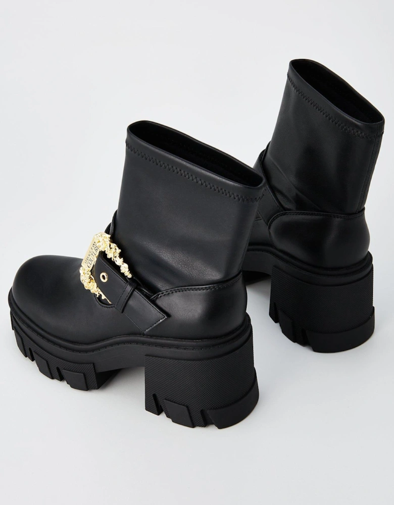 Buckle Detail Biker Boots - Black