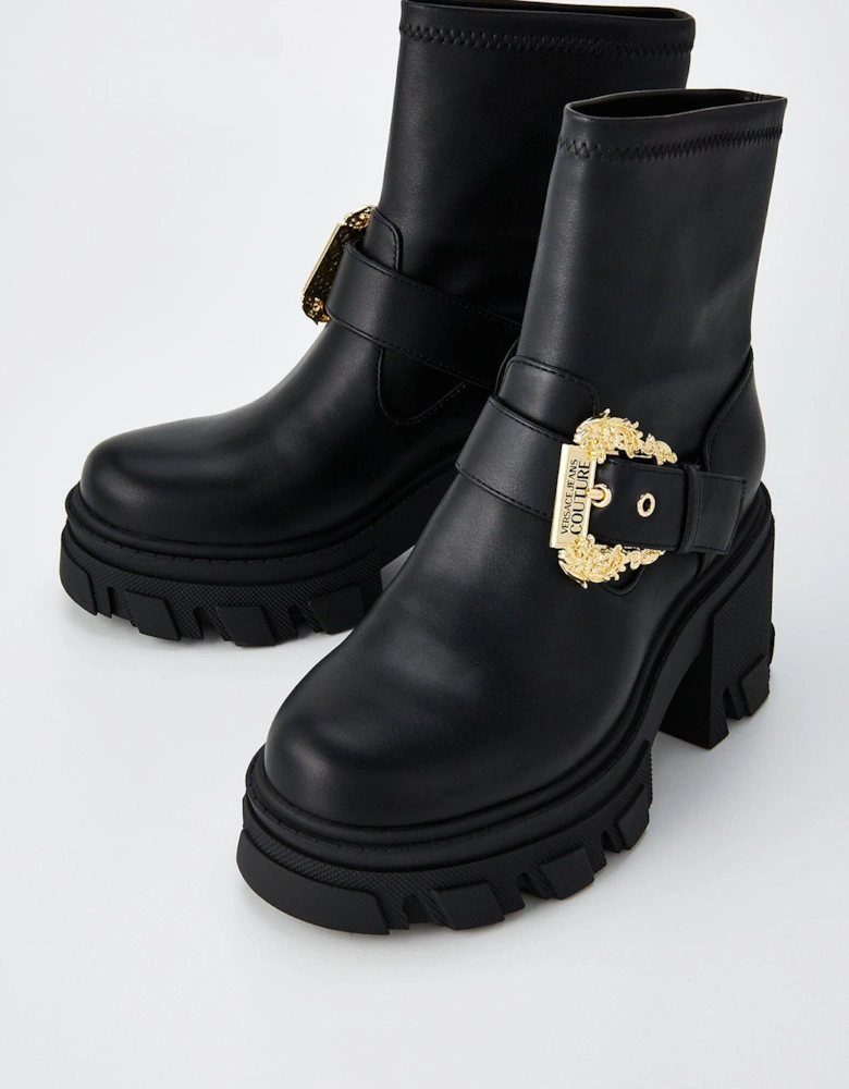 Buckle Detail Biker Boots - Black