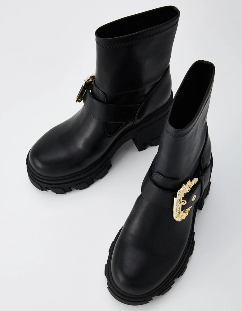 Buckle Detail Biker Boots - Black