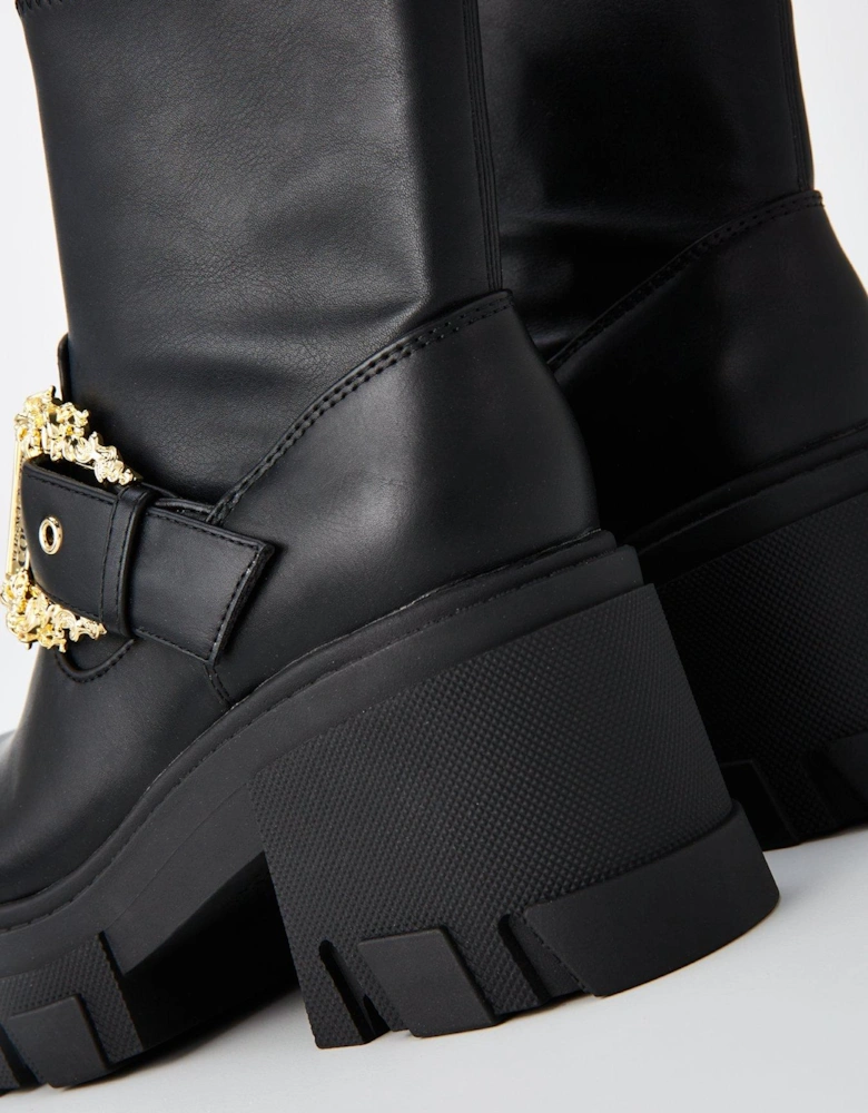 Buckle Detail Biker Boots - Black