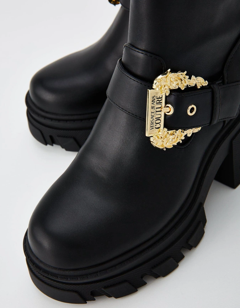 Buckle Detail Biker Boots - Black