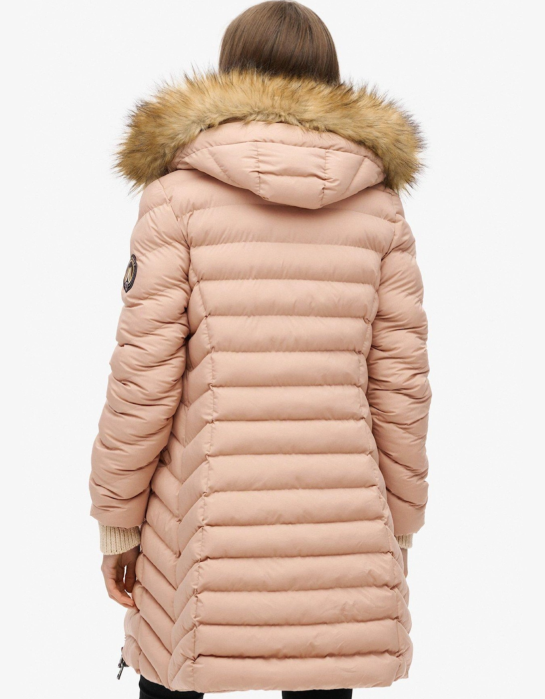 Fuji Faux Fur Hood Midi Length Jacket - Beige