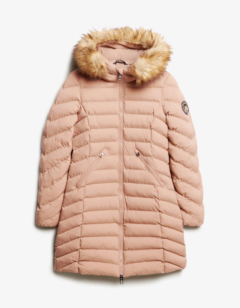 Fuji Faux Fur Hood Midi Length Jacket - Beige