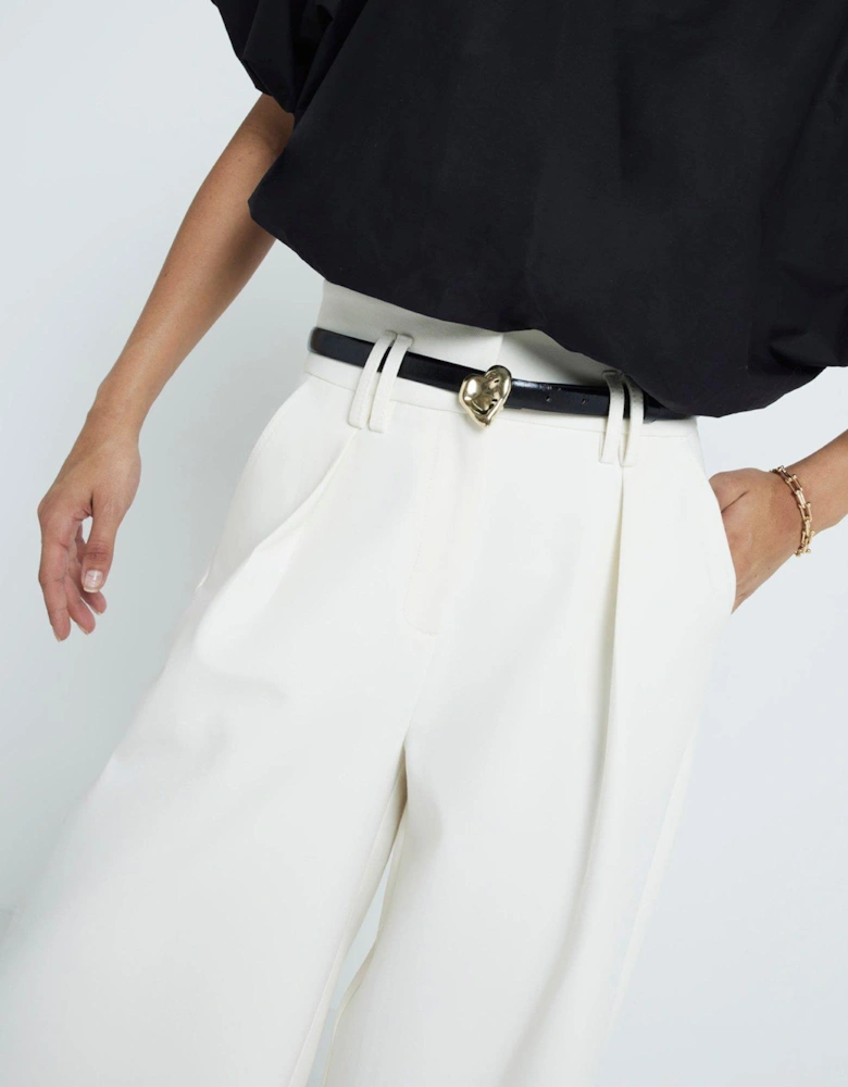 High Waist Wide Leg Trouser - Cream