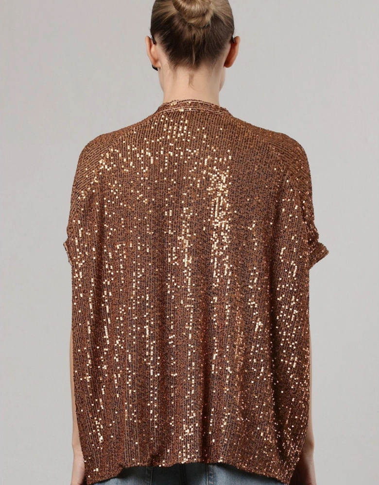 Metallic Oversized Tunic Blouse In Sequin - Brown