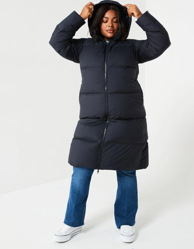 Plus Mid-length Padded Coat - Navy