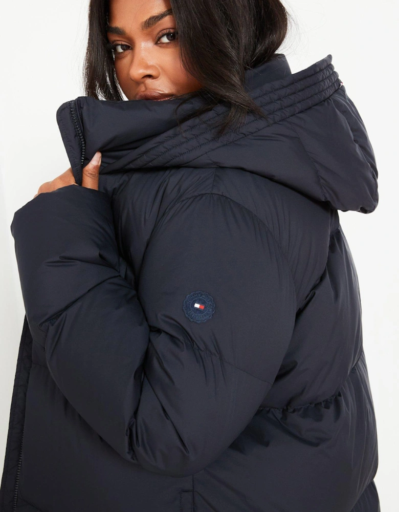 Plus Mid-length Padded Coat - Navy