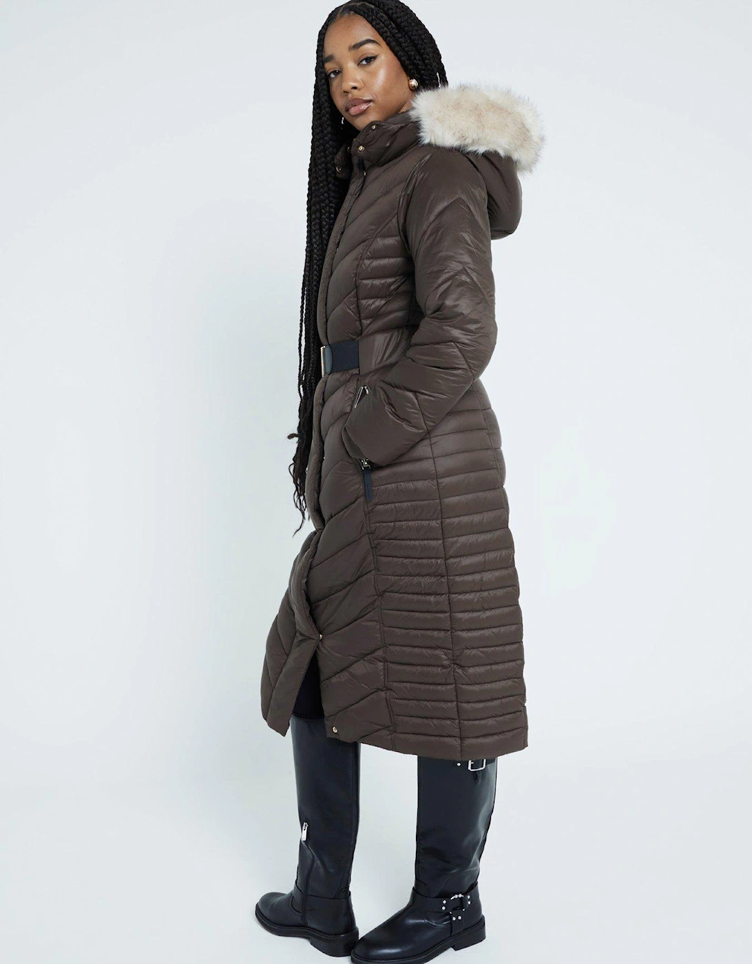 Slim Padded Coat - Dark Brown