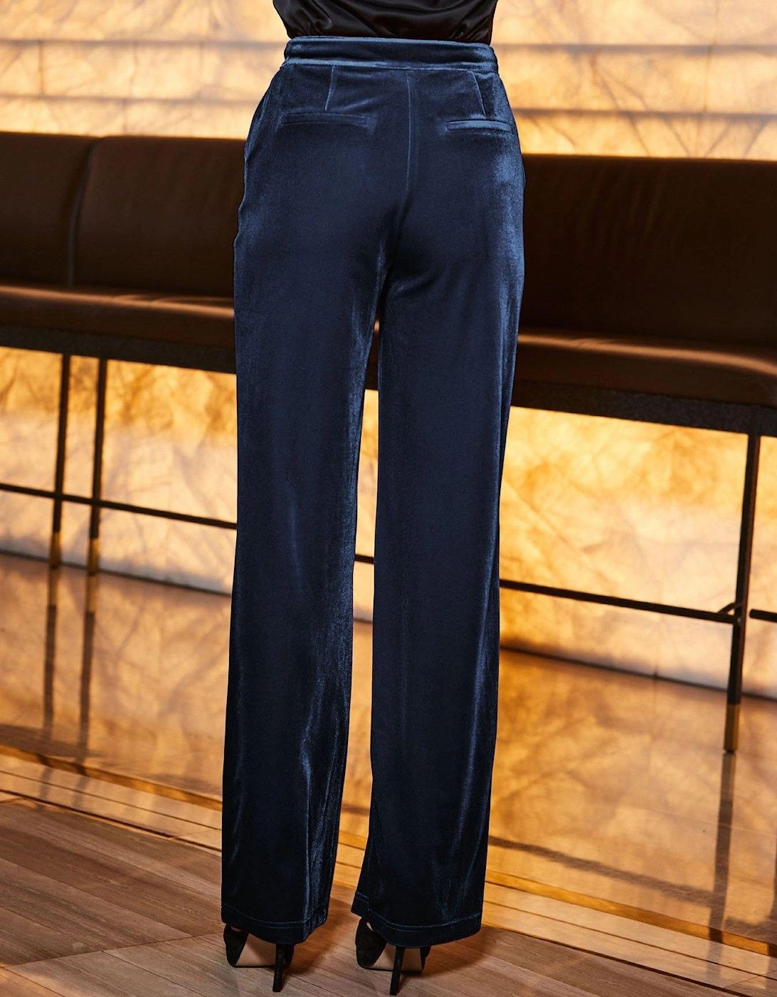 Velvet Wide Leg Trouser - Blue