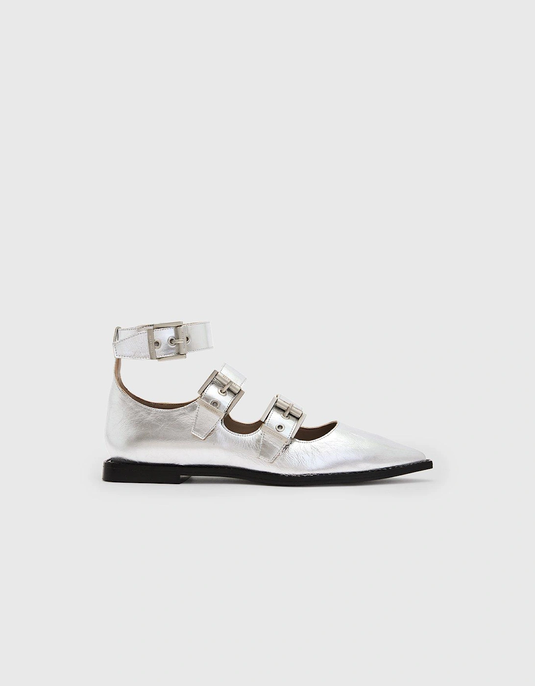 Susan Buckle Metallic Leather Shoes - Silver