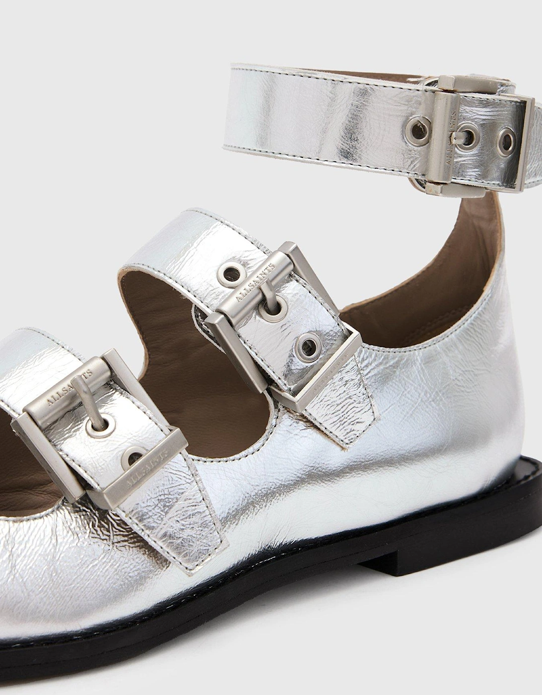 Susan Buckle Metallic Leather Shoes - Silver