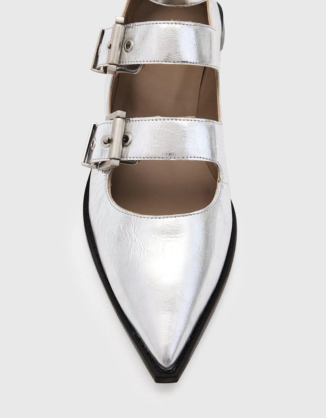 Susan Buckle Metallic Leather Shoes - Silver