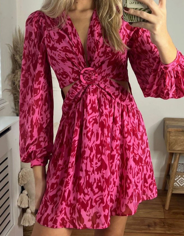 Animal Print Cut Out Mini Dress - Pink