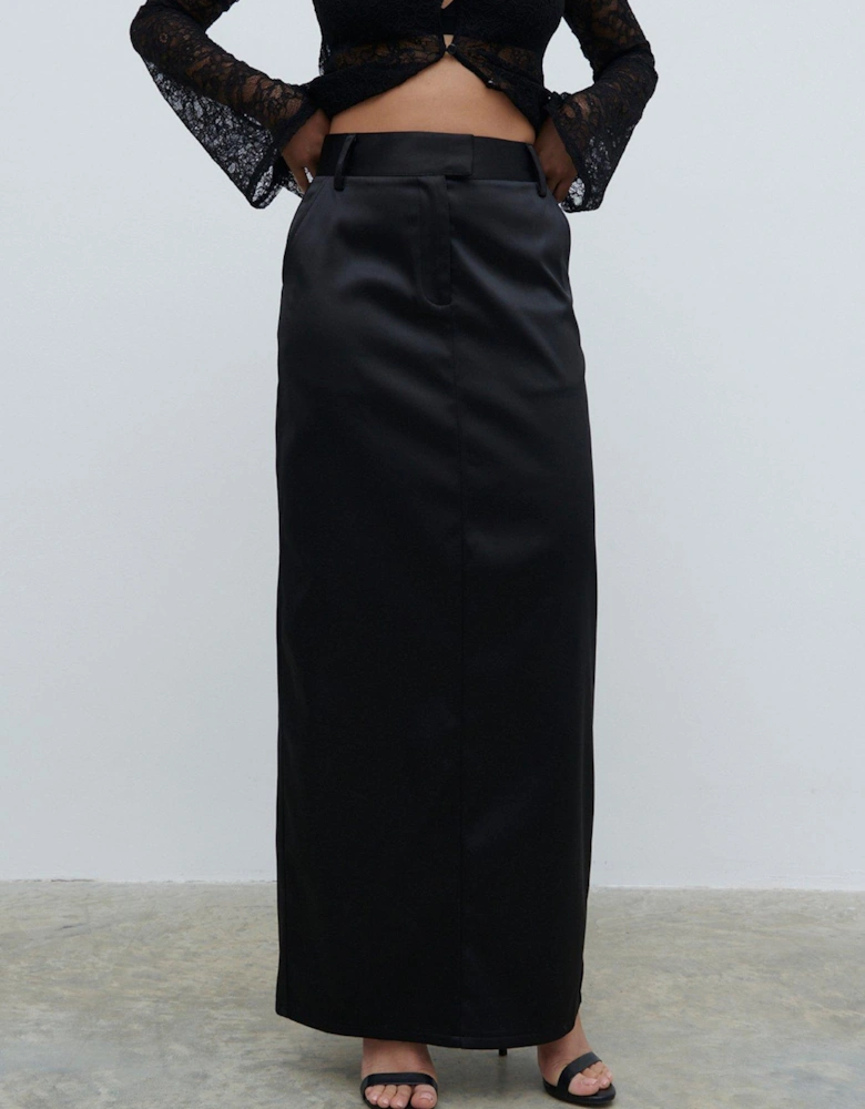 Beck Satin Tailored Maxi Skirt - Black