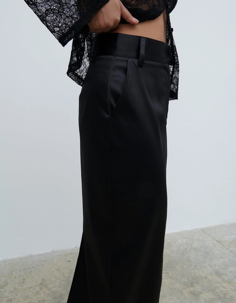 Beck Satin Tailored Maxi Skirt - Black