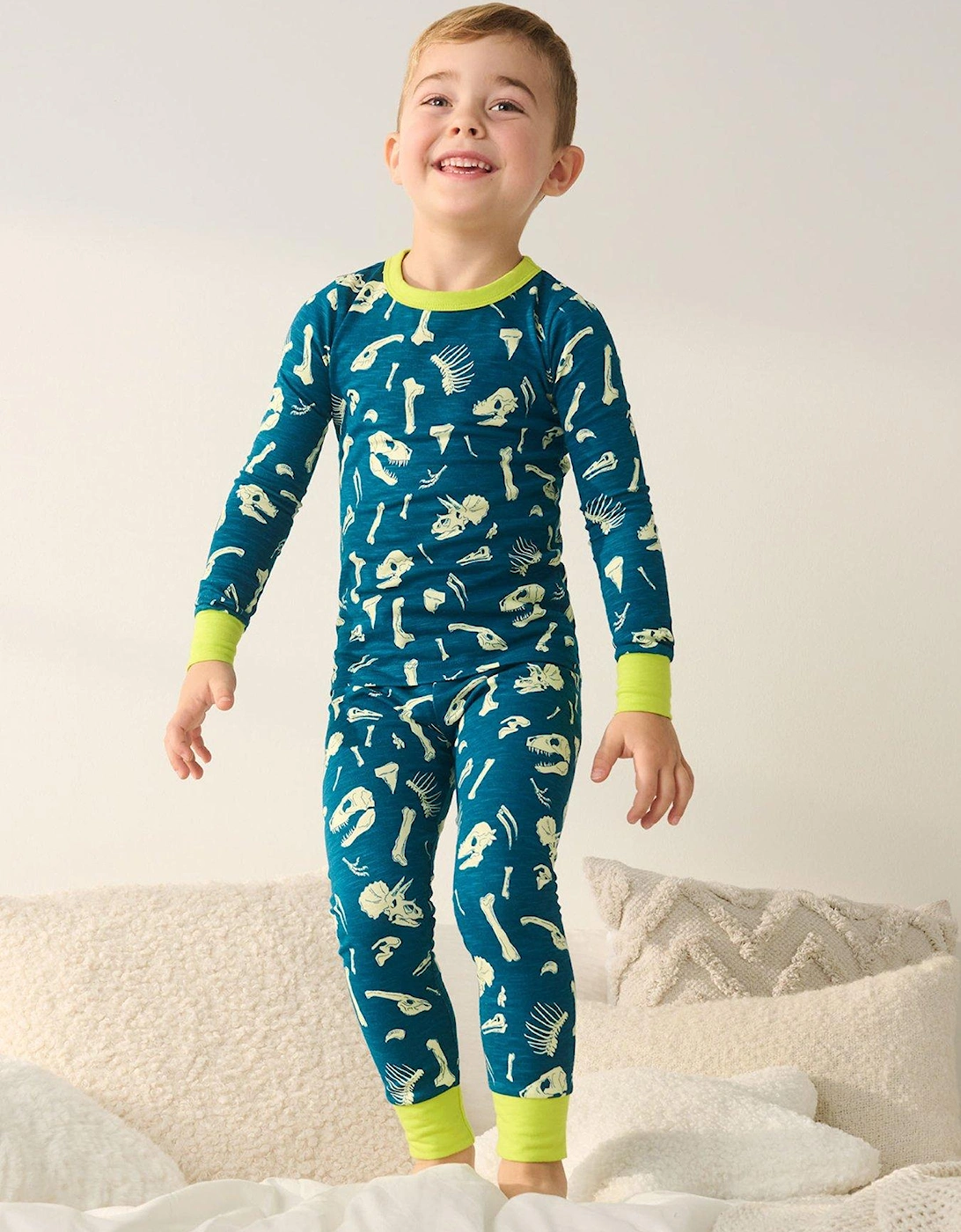 Boys Glow In The Dark Slub Jersey Pyjamas - Green