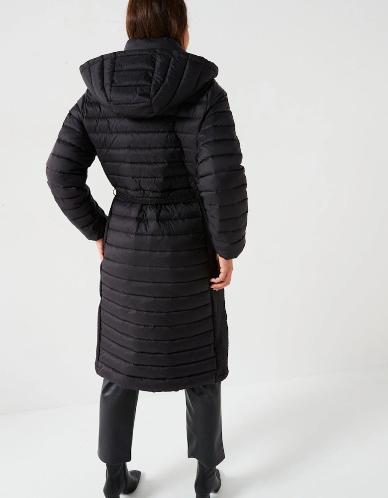 Lightweight Padded Belted Longline Coat - Black