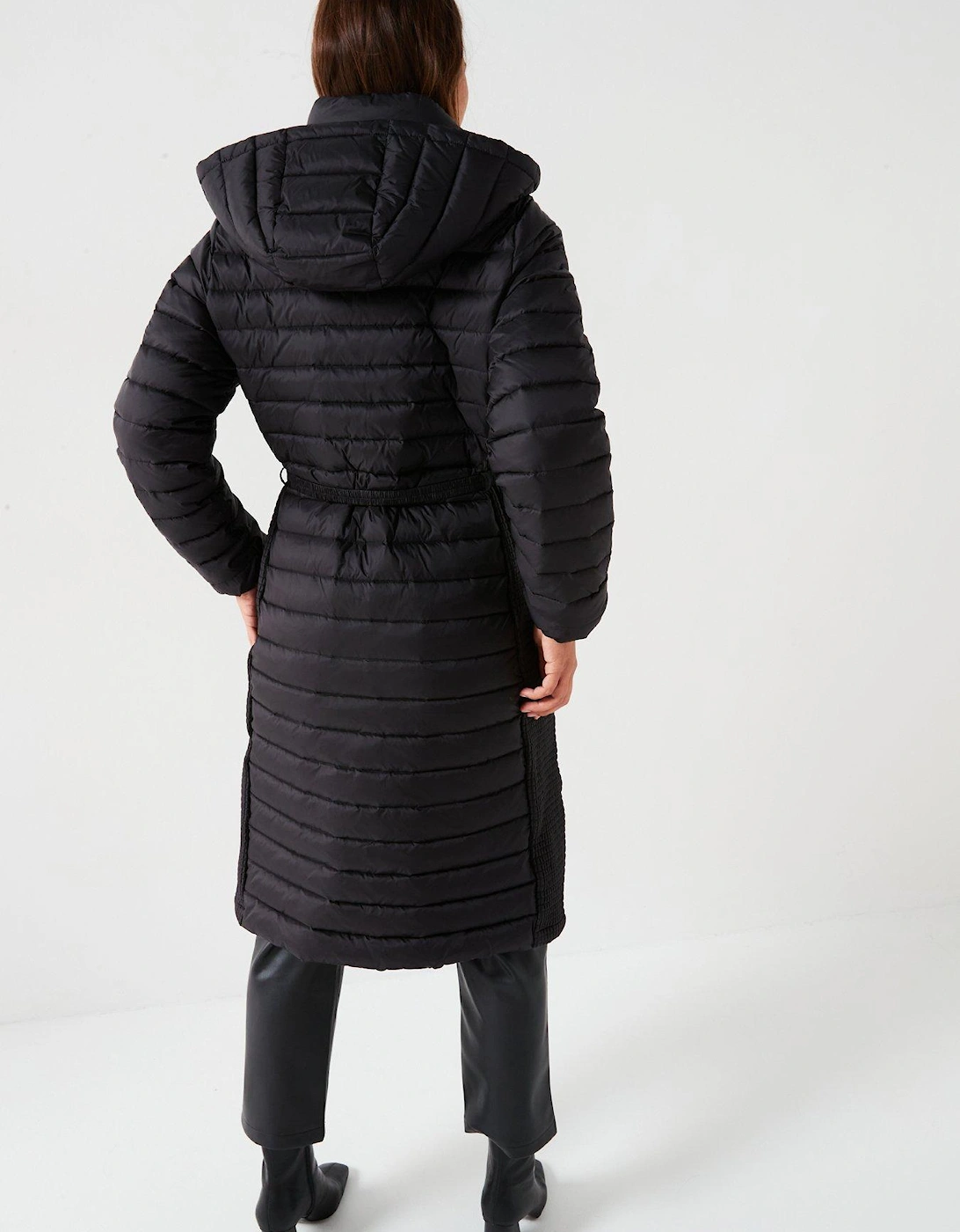 Lightweight Padded Belted Longline Coat - Black