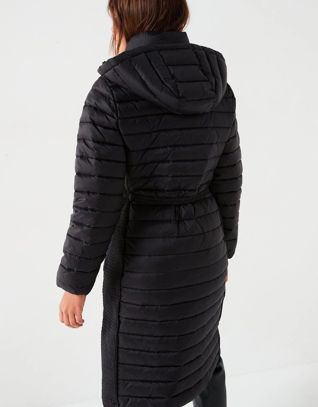 Lightweight Padded Belted Longline Coat - Black