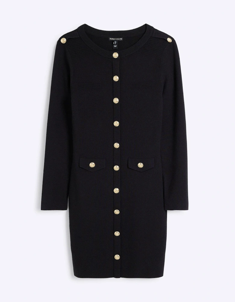 Military Button Dress - Black