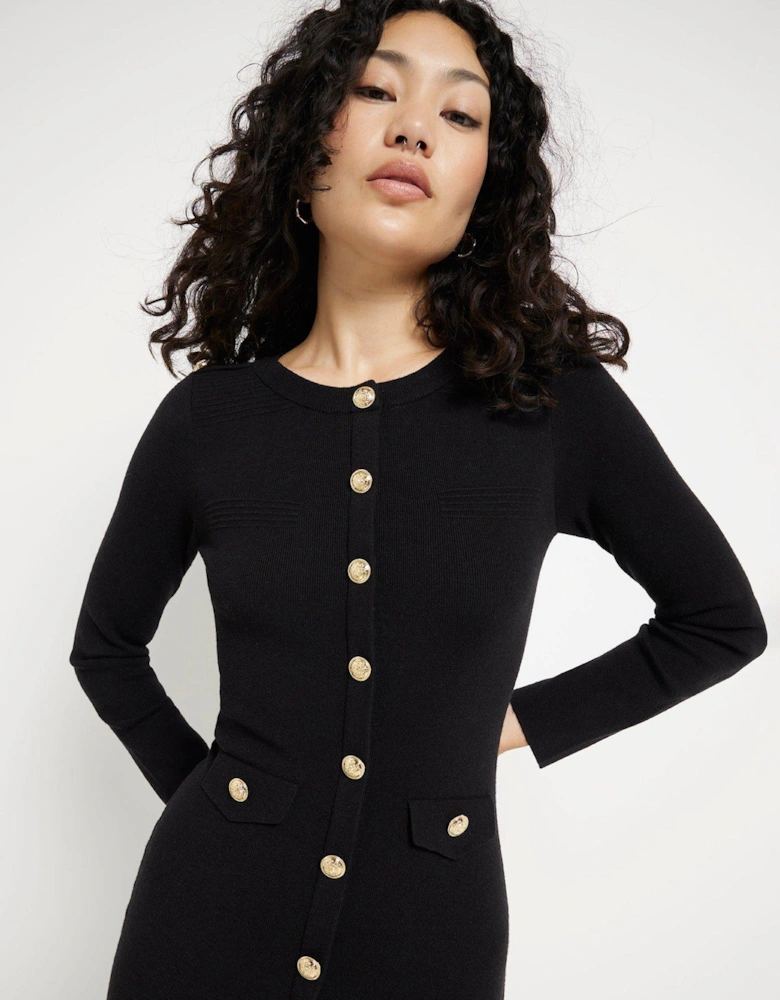 Military Button Dress - Black