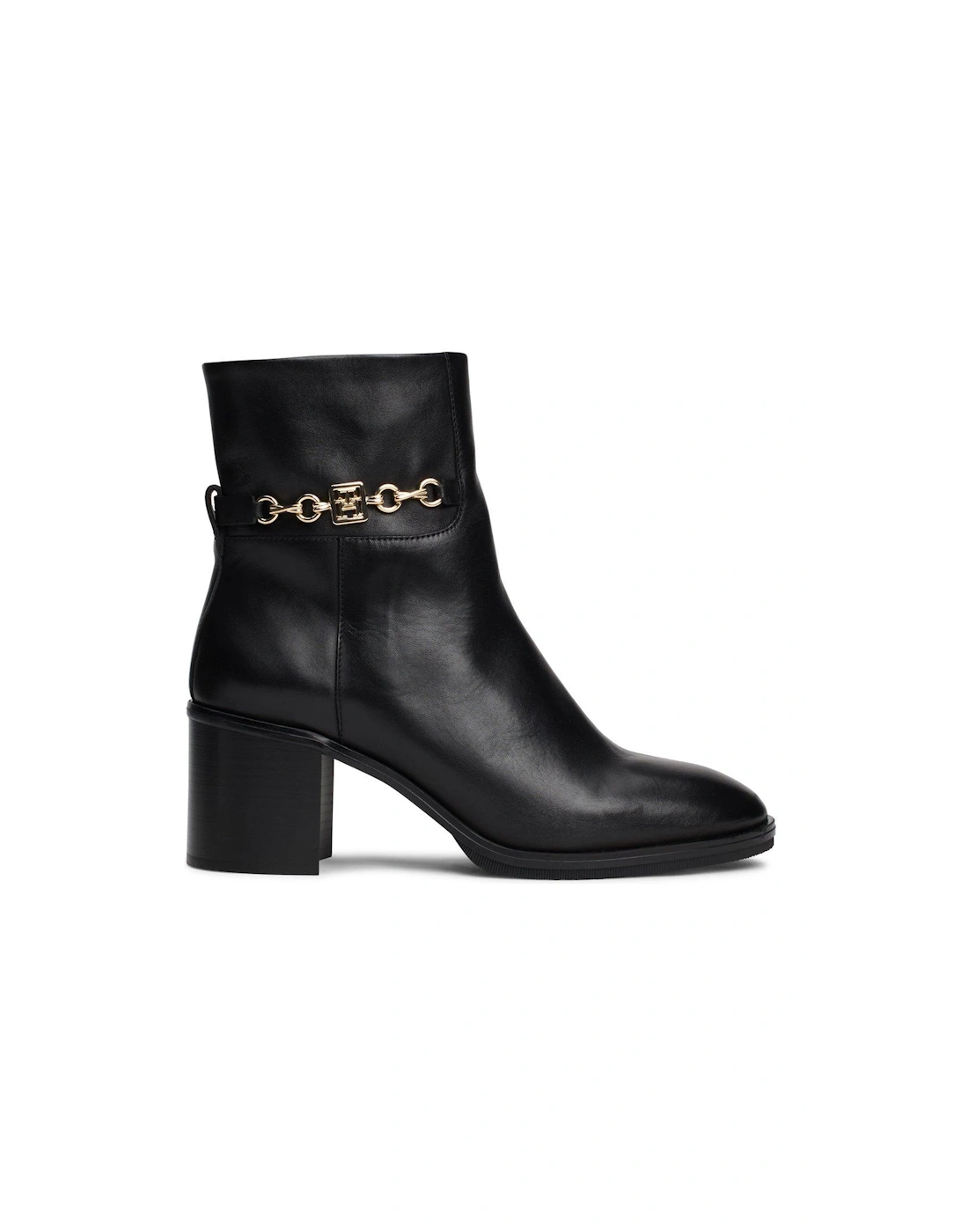 Chain Detail Leather Ankle Boots - Black