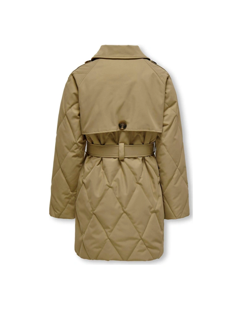 Girls Quilted Trench Coat - Petrified Oak