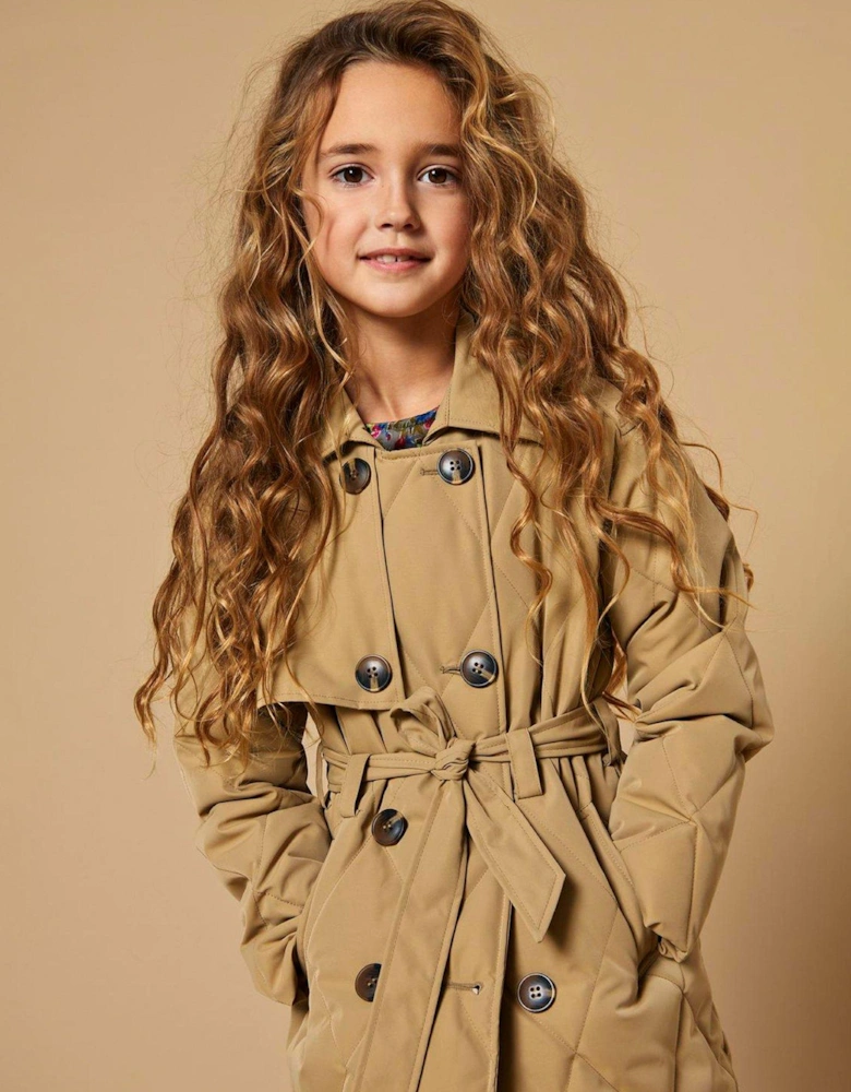 Girls Quilted Trench Coat - Petrified Oak