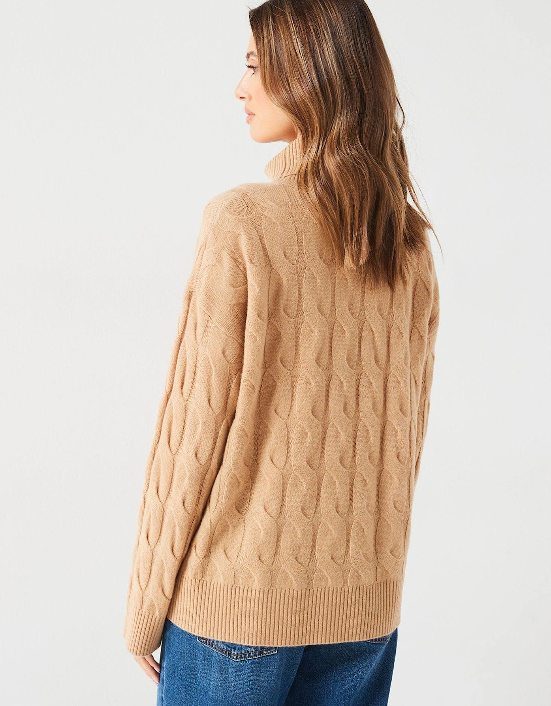 Soft Wool Cable Roll Neck Sweater - Beige